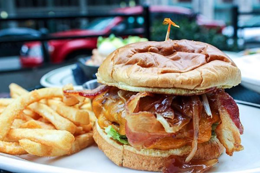Blackfinn Ameripub Hamburger with Bacon and Fries