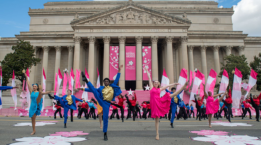 Parade outside of National Archives for National Cherry Blossom Festival