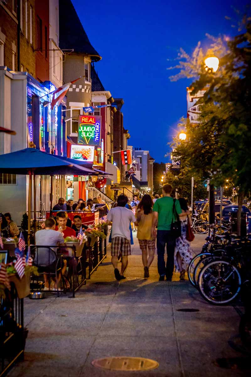 18th Street in Adams Morgan at night - Things to do in Washington, DC's Adams Morgan neighborhood