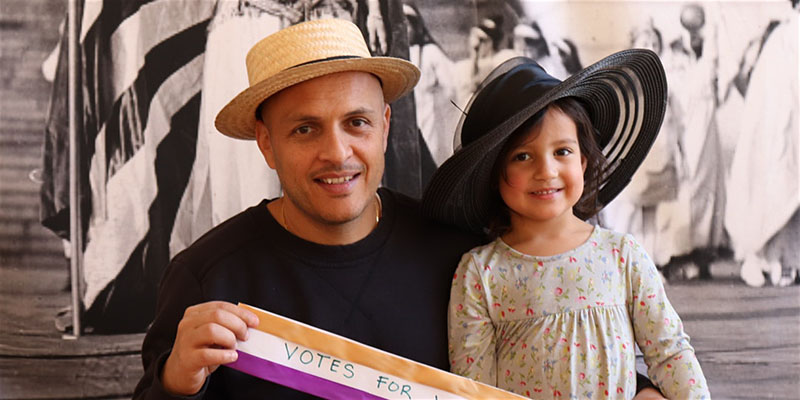 Father and daughter at the DAR Museum Women's History Month celebration