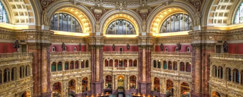 Library of Congress Main Reading Room in the Thomas Jefferson Building - Largest Library in the World in Washington, DC