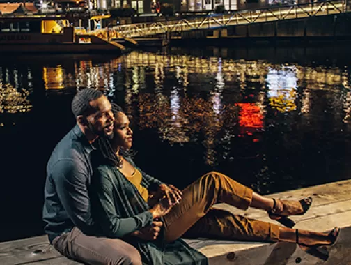 Couple at the Wharf at Night Footer