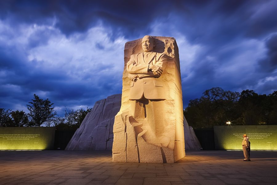 Martin Luther King, Jr. Memorial illuminated at night
