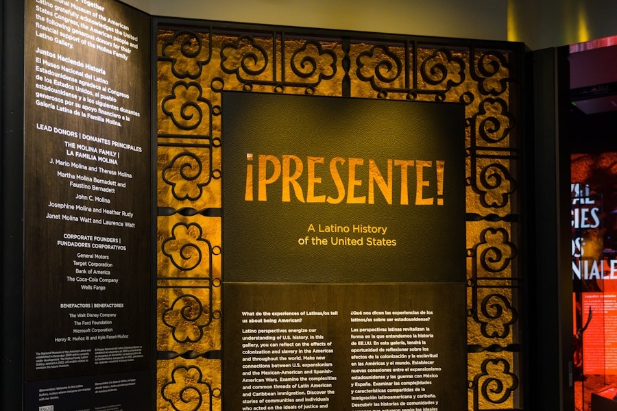 Museum wall display introducing ¡Presente! A Latino History of the United States.